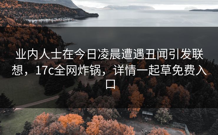 业内人士在今日凌晨遭遇丑闻引发联想，17c全网炸锅，详情一起草免费入口